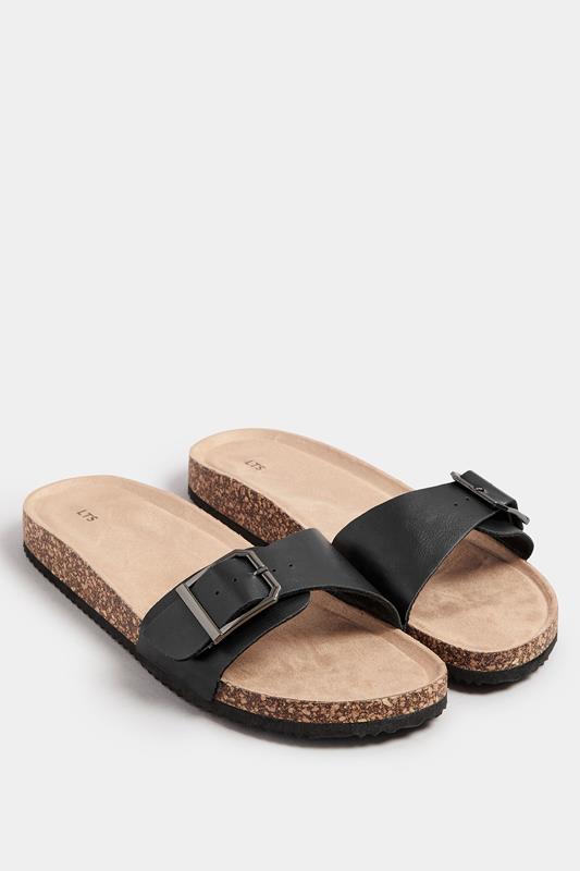 LTS Black Single Buckle Footbed Sandals In Standard Fit