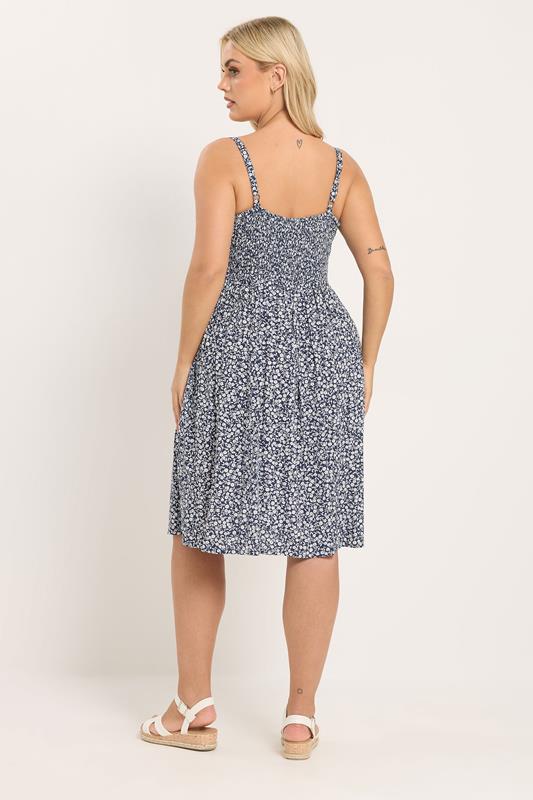 YOURS Plus Size Navy Blue Ditsy Floral Strappy Sundress | Yours Clothing 2