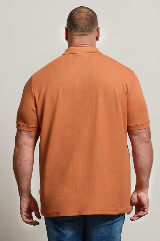 BadRhino Big & Tall Orange Waffle Texture Zip Polo Shirt | BadRhino 2