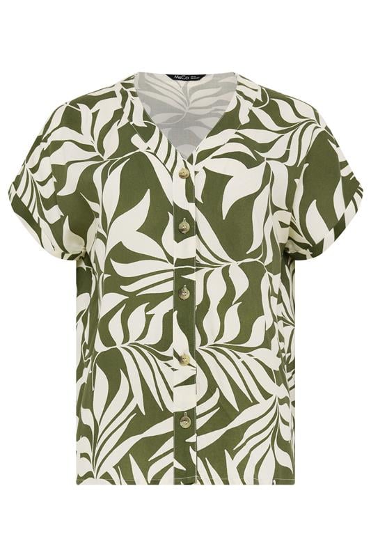 M&Co Khaki Green Leaf Print Short Sleeve Blouse | M&Co 5