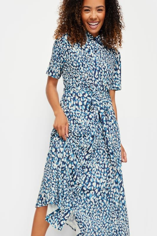 M&Co Blue Abstract Print Collared Midaxi Dress | M&Co 4