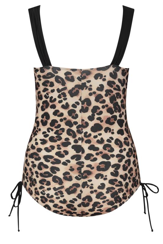YOURS Plus Size Black Leopard Print Contrast Strap Ruched Swimsuit | Yours Clothing 10