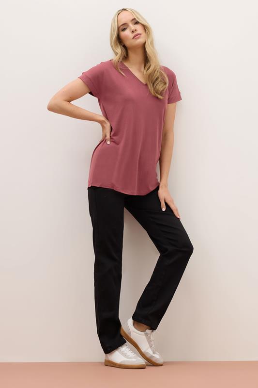 LTS PREMIUM Tall Coral Pink V-Neck Modal T-Shirts | Long Tall Sally 1