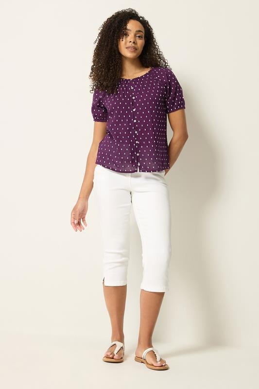 M&Co Berry Purple Dobby Short Sleeve Blouse | M&Co 2