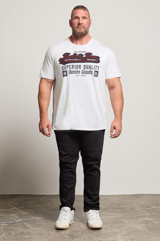 JACK & JONES Big & Tall White Logo Chest Print T-Shirt | BadRhino 1