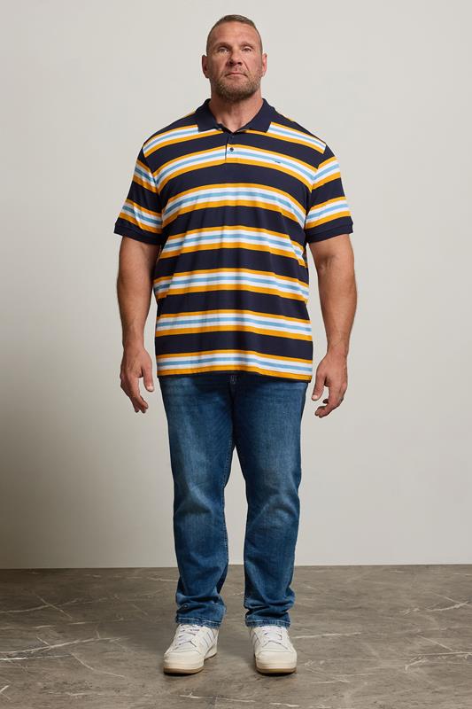BadRhino Big & Tall Navy Blue & Yellow Striped Polo Shirt | BadRhino 1