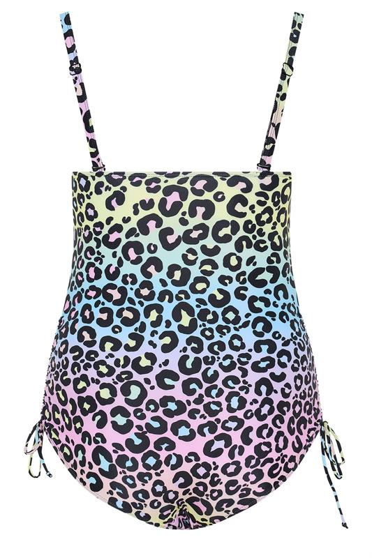 YOURS Plus Size Black Pastel Leopard Print Bandeau Swimsuit | Yours Clothing 10