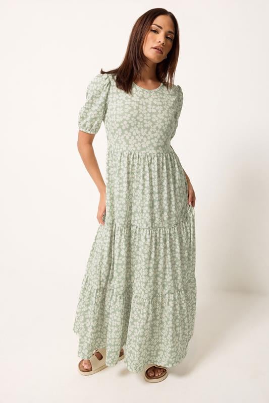 PixieGirl Sage Green Ditsy Tiered Maxi Dress