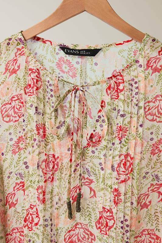 EVANS Plus Size Natural Brown Floral Tie Neck Blouse | Evans 7