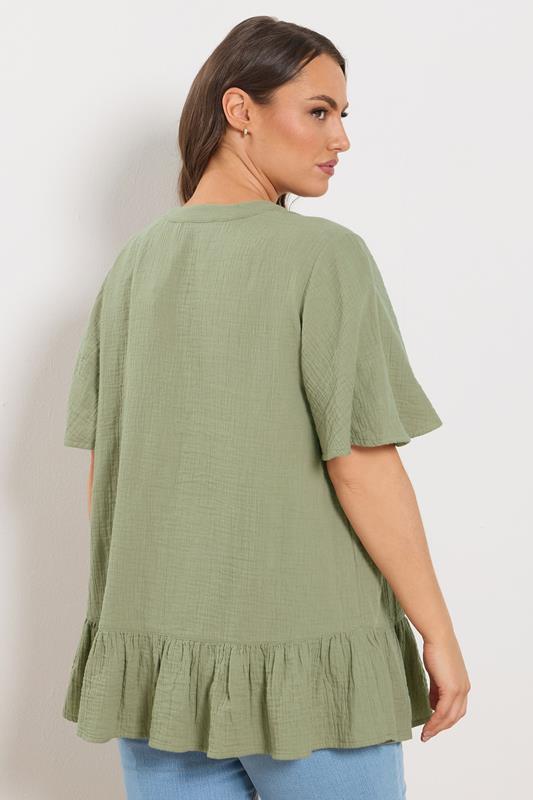 YOURS Plus Size Sage Green Cheesecloth Button Through Top | Yours Clothing 2