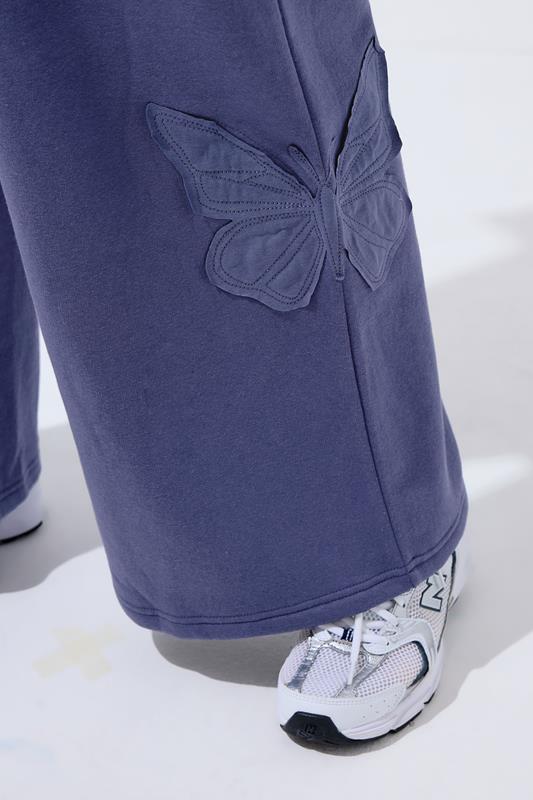 LIMITED COLLECTION Plus Size Navy Blue Embroidered Butterfly Wide Leg Joggers | Yours Clothing 4