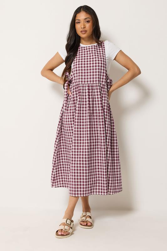 PixieGirl Petite Plum Purple Gingham Tie Side Pinafore Dress