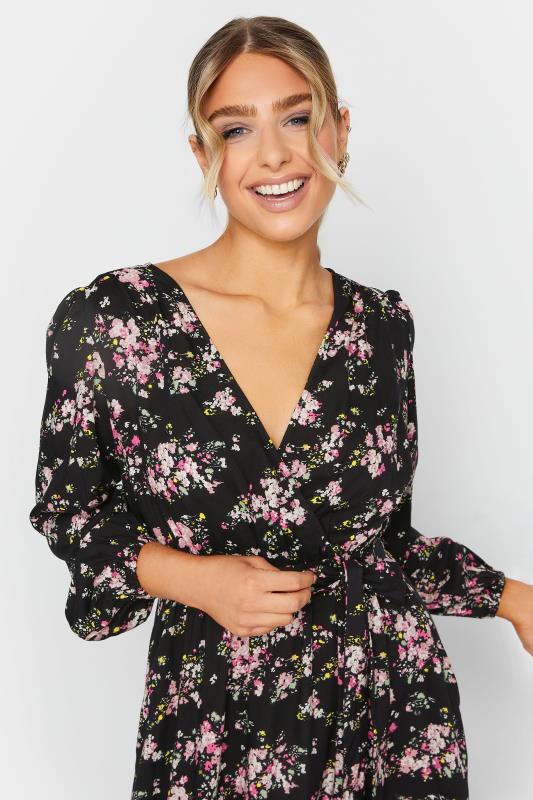 M&Co Black & Pink Floral Print Wrap Front Dress | M&Co  4