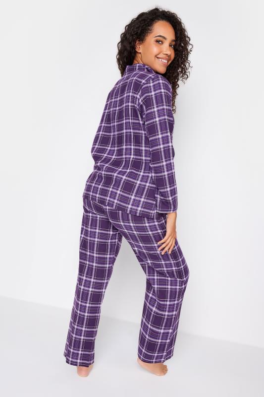 M&Co Purple Brushed Cotton Check Print Long Sleeve Pyjama Set | M&Co  4