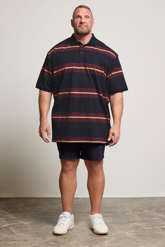 KAM Navy Blue Striped Short Sleeve Rugby Polo Shirt | BadRhino 1