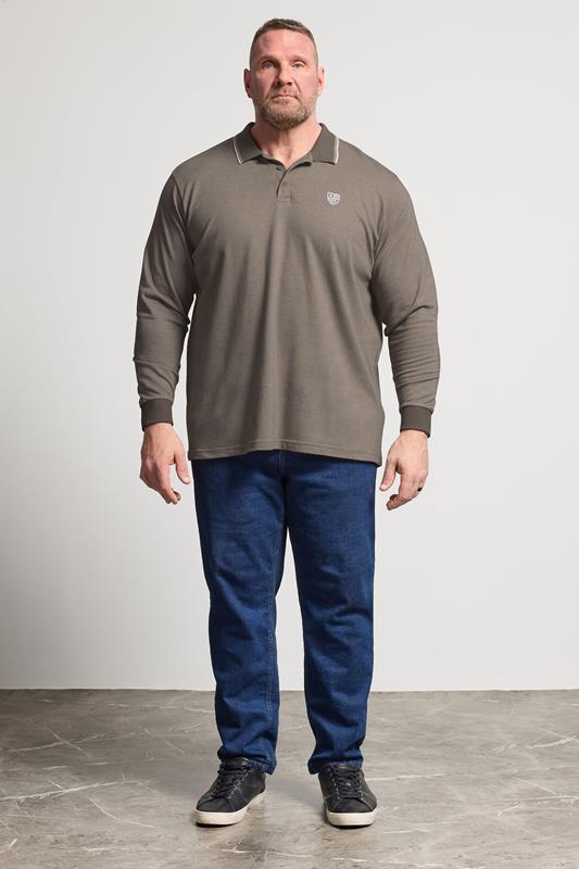 BadRhino Big & Tall Brown Textured Waffle Long Sleeve Polo Shirt | BadRhino 1