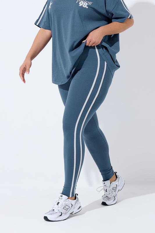 YOURS ACTIVE Curve Dark Blue Side Stripe Leggings