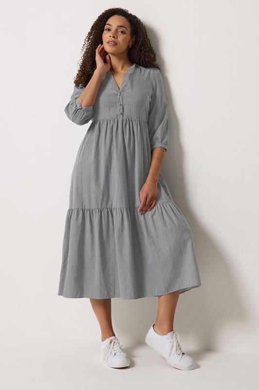  M&Co Black Fine Stripe Tiered Maxi Dress