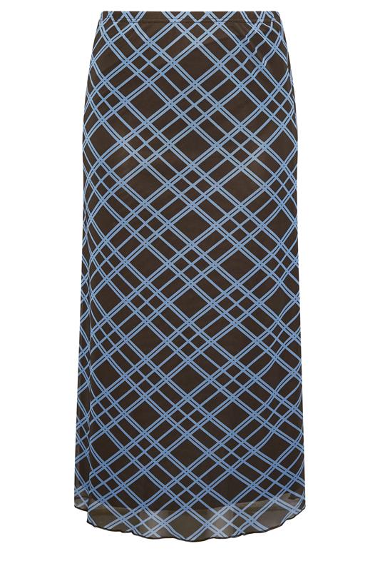 YOURS LONDON Plus Size Brown & Blue Check Maxi Skirt | Yours Clothing 6