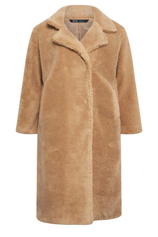 YOURS Plus Size Camel Brown Teddy Maxi Coat | Yours Clothing 7