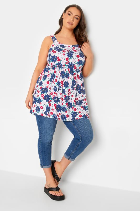 YOURS Plus Size White Floral Bow Back Vest Top | Yours Clothing 2