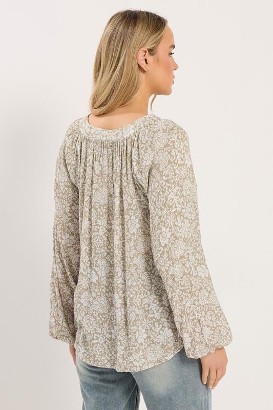LTS Tall Natural Brown Floral Crinkle Blouse | Long Tall Sally  2