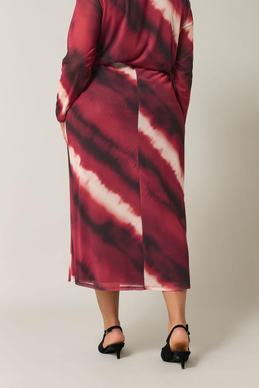 EVANS Plus Size Burgundy Red Abstract Print Mesh Midi Skirt | Evans  2
