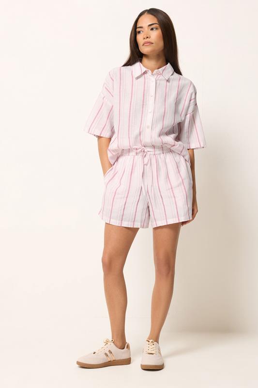 PixieGirl Petite Women's Pink Stripe Linen Shorts | PixieGirl 2