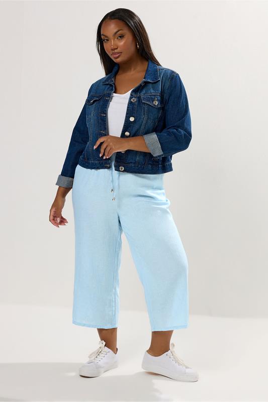 YOURS Plus Size Light Blue Wide Leg Linen Culottes | Yours Clothing 1