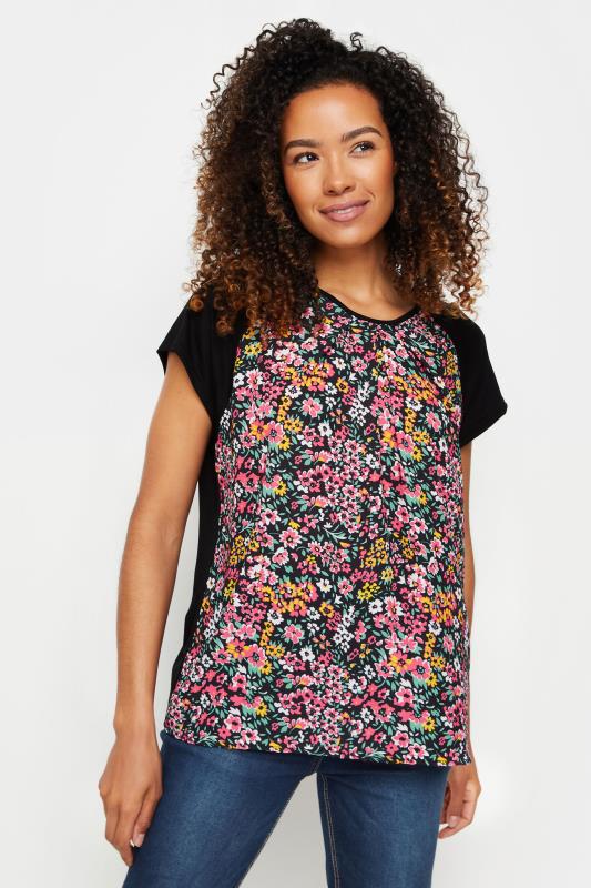 Women's  M&Co Black Ditsy Floral Print Short Sleeve Top