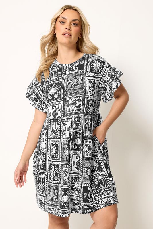 YOURS Plus Size Black Mixed Shell Tunic Dress | Yours Clothing 1