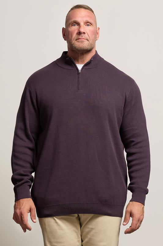 BadRhino Big & Tall Plum Purple Milano Quarter Zip Jumper
