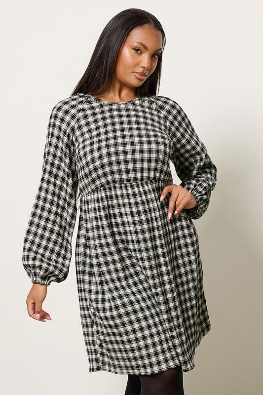 YOURS Curve Black Check Textured Smock Dress
