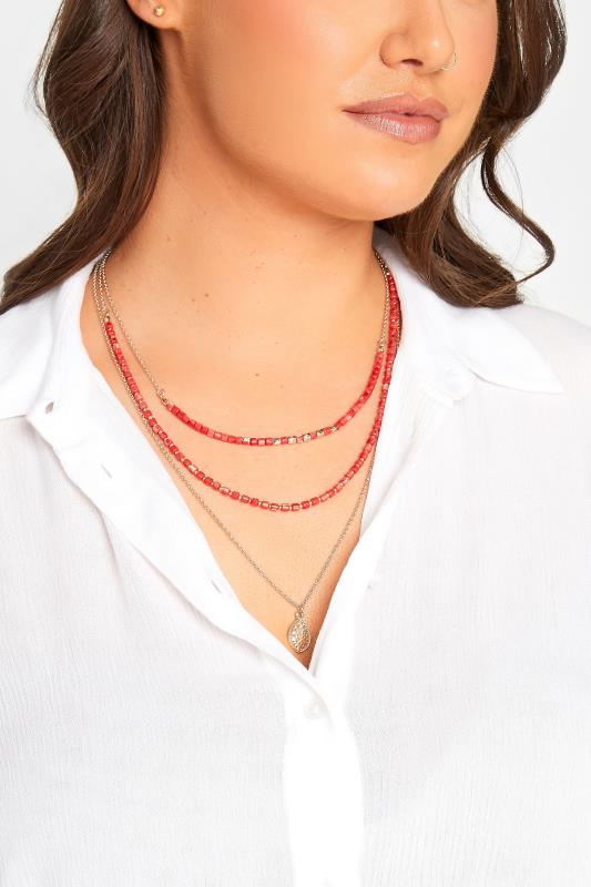 Plus Size  Yours Gold & Red Stone Layered Necklace
