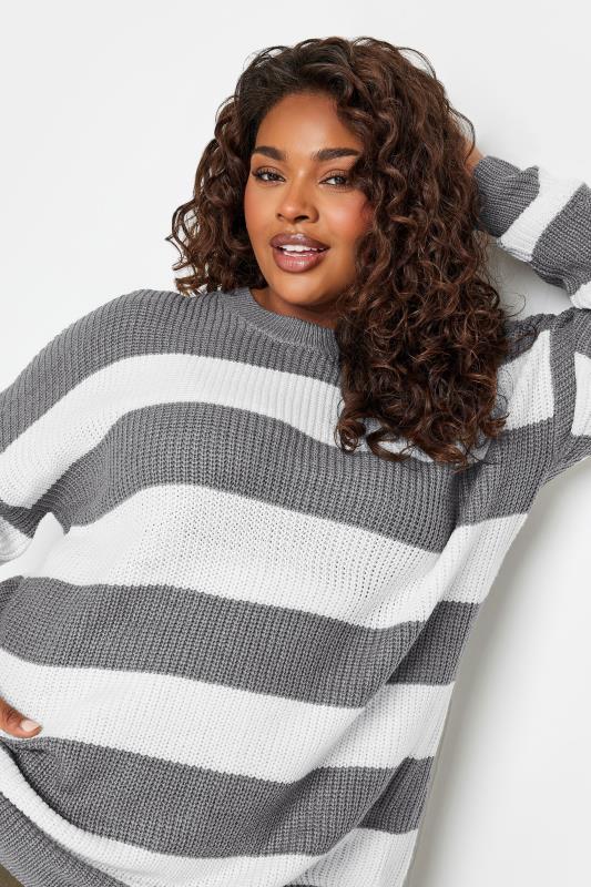 YOURS Plus Size Grey Stripe Ribbed Knit Jumper | Yours Clothing 4