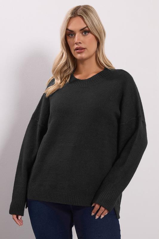 YOURS Curve Black Drop Shoulder Seam Detail Jumper