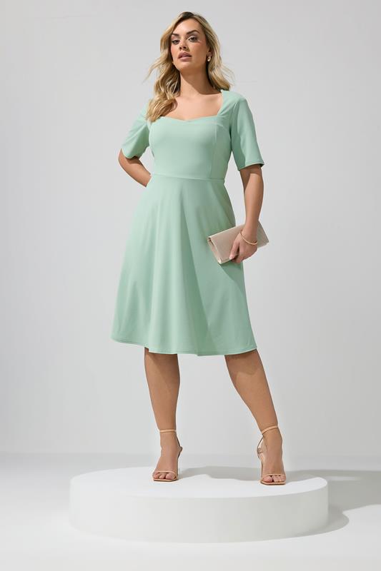 YOURS LONDON Plus Size Sage Green Panel Skater Dress | Yours Clothing 1
