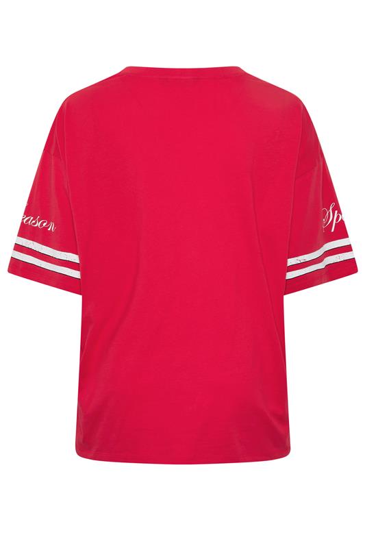 YOURS Plus Size Red 'Milano' Boxy Varsity T-Shirt | Yours Clothing 7