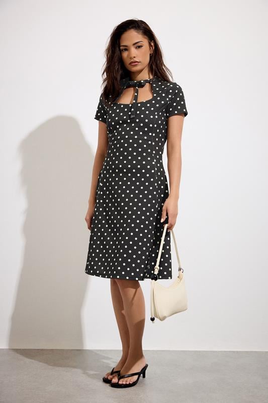  PixieGirl Petite Black Polka Dot Tie Detail Mini Dress