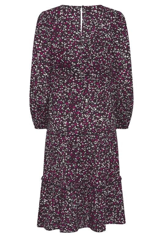 M&Co Berry Purple Ditsy Floral Print Ruffle Midi Dress | M&Co 6