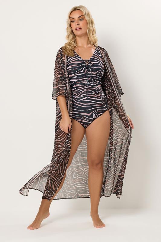YOURS Plus Size Black Animal Chiffon Kimono | Yours Clothing 4