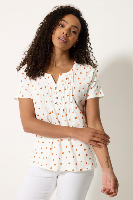  M&Co White Oranges Print Cotton Henley Top