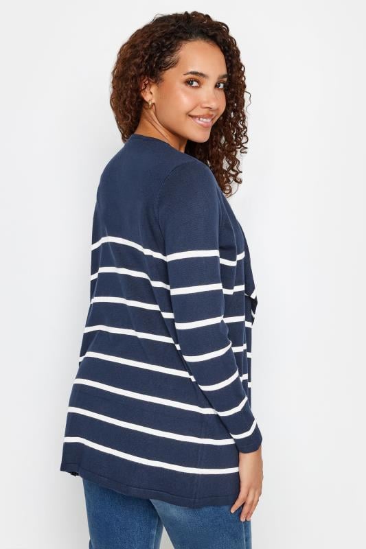 M&Co Navy Blue & White Striped Waterfall Cardigan | M&Co 3