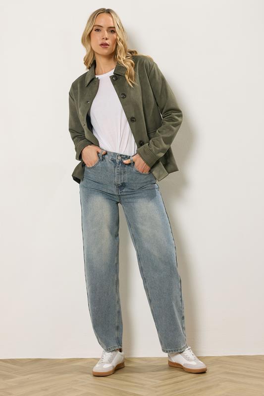 LTS Tall Women's Khaki Green Faux Suede Trucker Jacket | Long Tall Sally 2