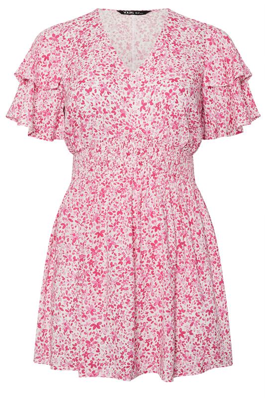 YOURS Plus Size Pink Ditsy Print Flutter Sleeve Top | Yours Clothing 5