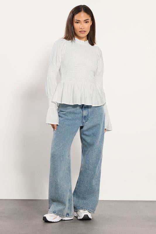 PixieGirl Petite Women's White Shirred Peplum Smock Top | PixieGirl 2