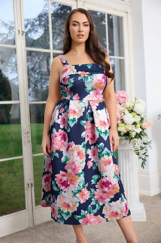 YOURS LONDON Curve Navy Blue Floral Midi Skater Dress