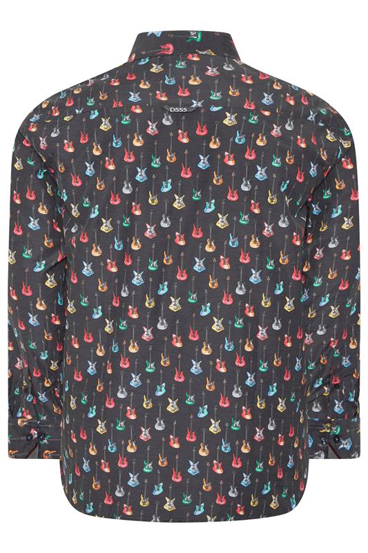D555 Big & Tall Navy Blue Guitar Print Shirt | BadRhino 4