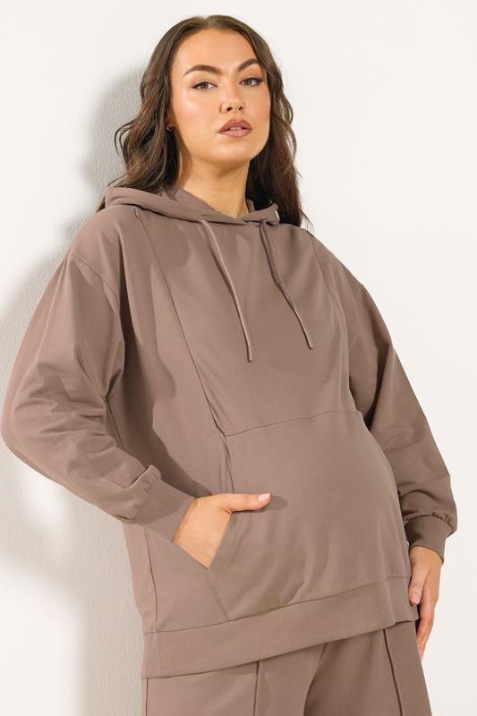  BUMP IT UP MATERNITY Curve Brown Zip Side Nursing Hoodie