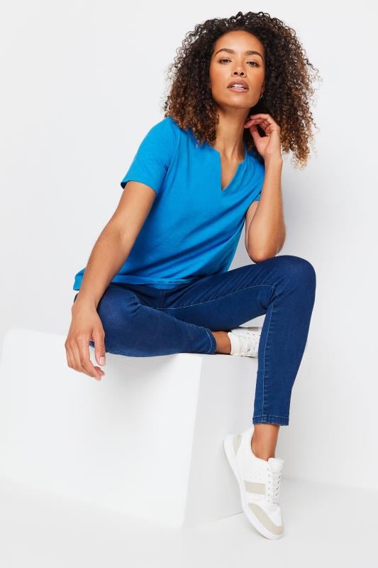 M&Co Brillant Blue Notch Neck T-Shirt | M&Co 2